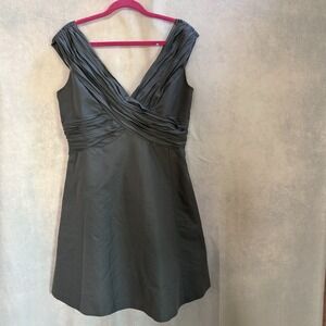 Mirror of Venus Anthropologie Gray Silk V Neck A Line Dress Size‎ 14 Pleated
